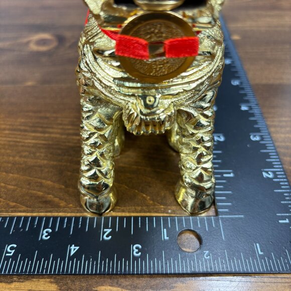 Gold Pixiu Statues Feng Shui Decor Pair of Chinese Dragon Lion Guardian Figures - Picture 13 of 14
